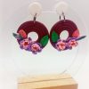 LadyLunatic Purple Pink floral with maroon hoop earring